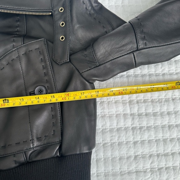 C367 Preston & York Leather Aviation Jacket Bomber Lambskin Crop Black sz S - Picture 4 of 7